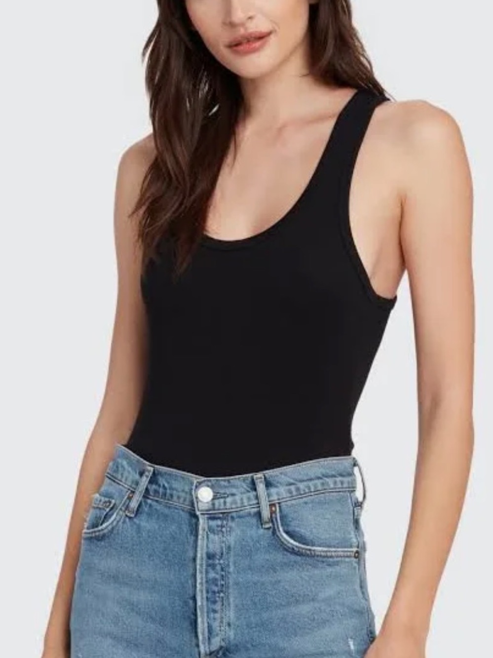 Agolde Scoop Neck Ribbed Bodysuit in Black